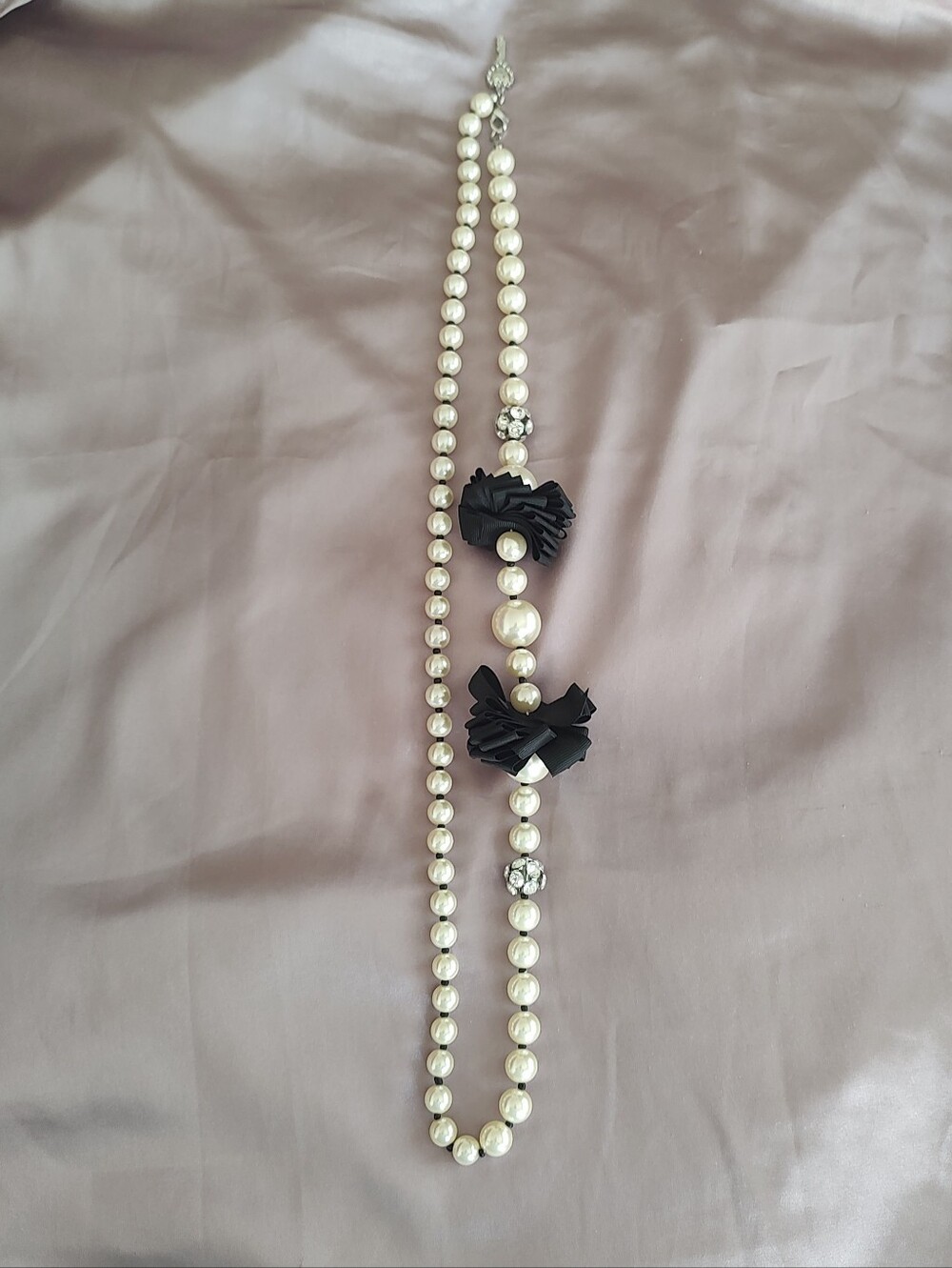 Betsey Johnson Pearl And Ribbon Necklace